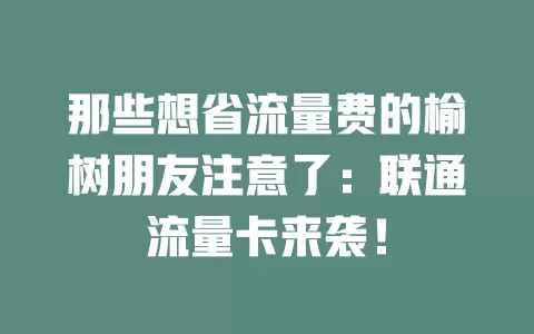 那些想省流量费的榆树朋友注意了：联通流量卡来袭！