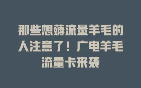 那些想薅流量羊毛的人注意了！广电羊毛流量卡来袭
