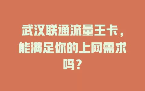 武汉联通流量王卡，能满足你的上网需求吗？