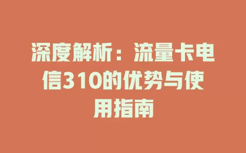 深度解析：流量卡电信310的优势与使用指南