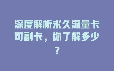 深度解析永久流量卡可副卡，你了解多少？