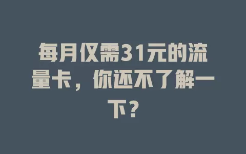 每月仅需31元的流量卡，你还不了解一下？