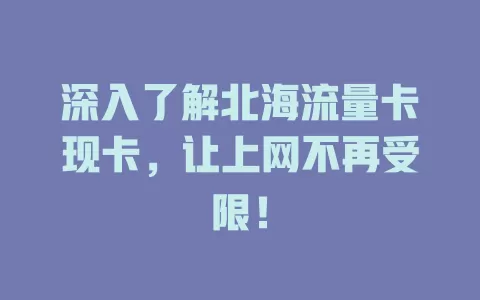 深入了解北海流量卡现卡，让上网不再受限！