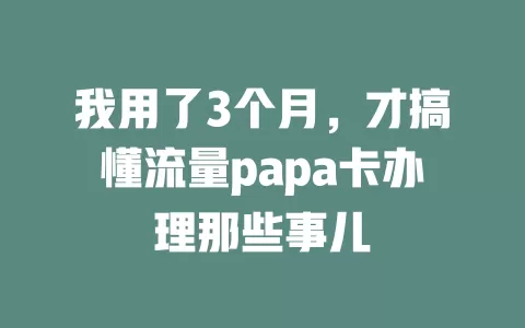 我用了3个月，才搞懂流量papa卡办理那些事儿