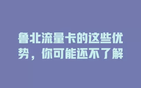 鲁北流量卡的这些优势，你可能还不了解