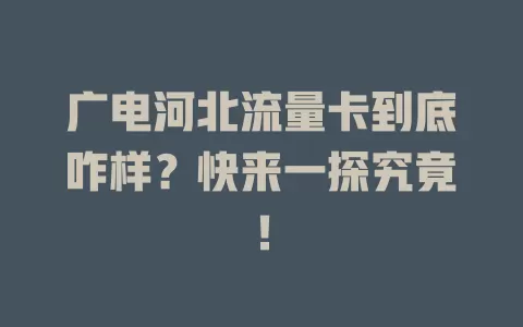 广电河北流量卡到底咋样？快来一探究竟！