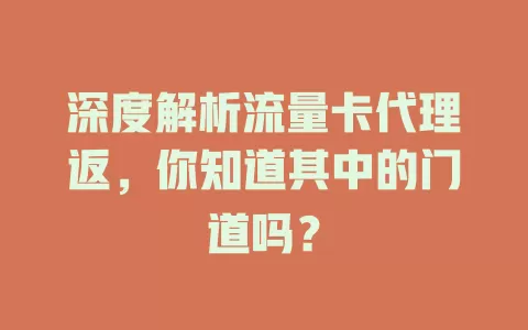 深度解析流量卡代理返，你知道其中的门道吗？