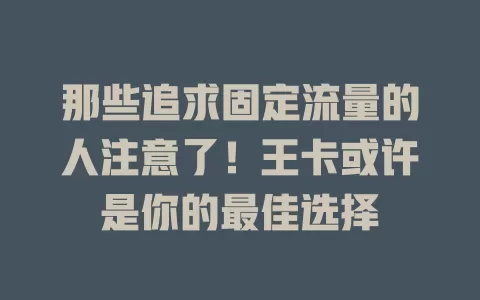 那些追求固定流量的人注意了！王卡或许是你的最佳选择