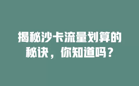 揭秘沙卡流量划算的秘诀，你知道吗？