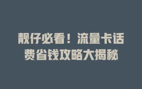 靓仔必看！流量卡话费省钱攻略大揭秘
