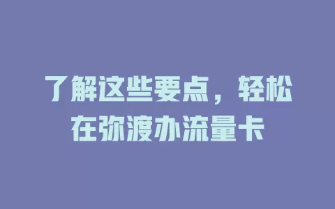 了解这些要点,轻松在弥渡办流量卡