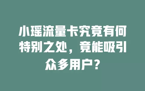 小瑶流量卡究竟有何特别之处，竟能吸引众多用户？