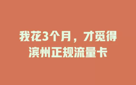 我花3个月，才觅得滨州正规流量卡