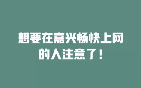 想要在嘉兴畅快上网的人注意了！
