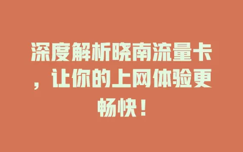 深度解析晓南流量卡，让你的上网体验更畅快！