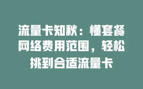 流量卡知秋：懂套餐网络费用范围，轻松挑到合适流量卡