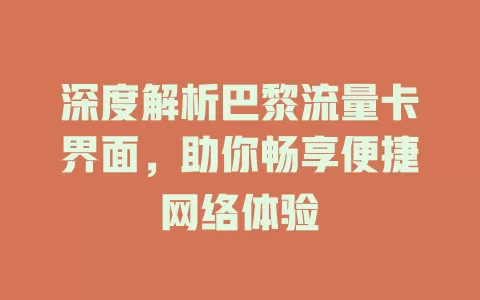 深度解析巴黎流量卡界面，助你畅享便捷网络体验