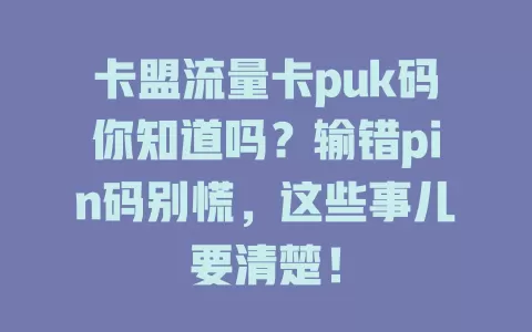 卡盟流量卡puk码你知道吗？输错pin码别慌，这些事儿要清楚！
