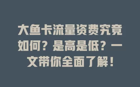 大鱼卡流量资费究竟如何？是高是低？一文带你全面了解！