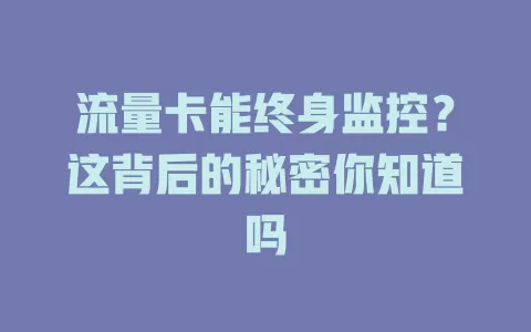 流量卡能终身监控？这背后的秘密你知道吗