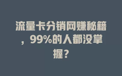 流量卡分销网赚秘籍，99%的人都没掌握？