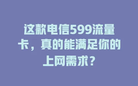 这款电信599流量卡，真的能满足你的上网需求？