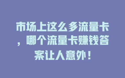 市场上这么多流量卡，哪个流量卡赚钱答案让人意外！