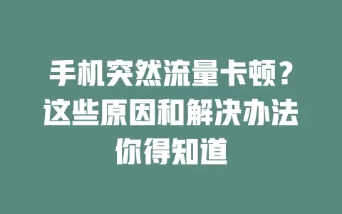 手机突然流量卡顿？这些原因和解决办法你得知道