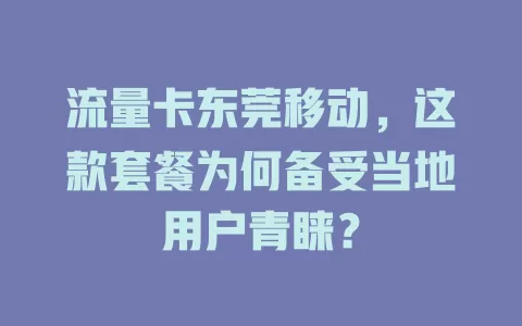 流量卡东莞移动，这款套餐为何备受当地用户青睐？