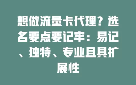 想做流量卡代理？选名要点要记牢：易记、独特、专业且具扩展性