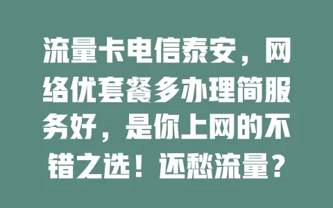 流量卡电信泰安，网络优套餐多办理简服务好，是你上网的不错之选！还愁流量？快来体验！