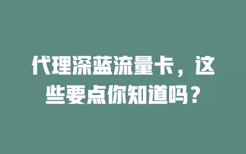 代理深蓝流量卡，这些要点你知道吗？