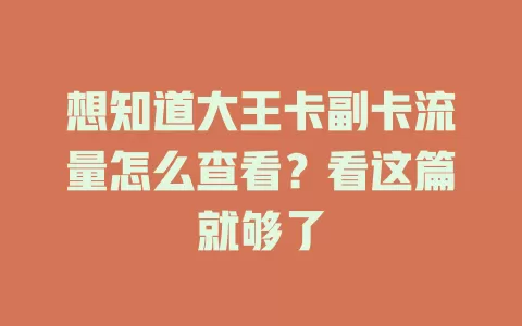 想知道大王卡副卡流量怎么查看？看这篇就够了