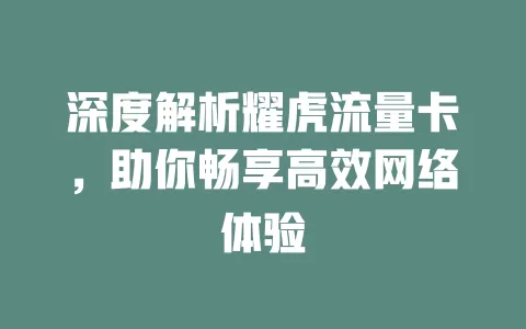 深度解析耀虎流量卡，助你畅享高效网络体验