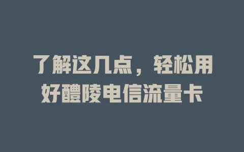 了解这几点，轻松用好醴陵电信流量卡
