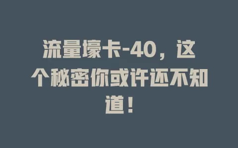 流量壕卡-40，这个秘密你或许还不知道！