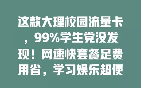 这款大理校园流量卡，99%学生党没发现！网速快套餐足费用省，学习娱乐超便捷