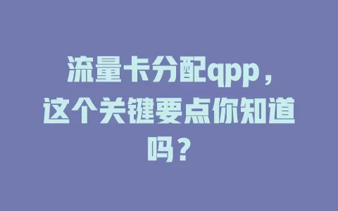 流量卡分配qpp，这个关键要点你知道吗？