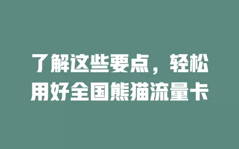 了解这些要点，轻松用好全国熊猫流量卡