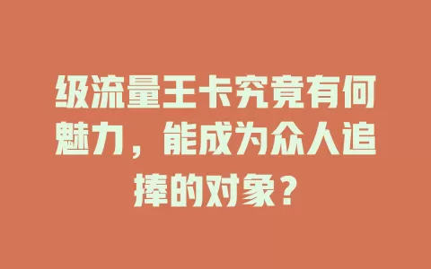 级流量王卡究竟有何魅力，能成为众人追捧的对象？