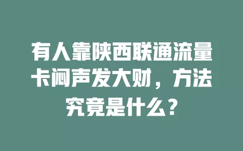 有人靠陕西联通流量卡闷声发大财，方法究竟是什么？
