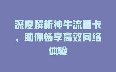 深度解析神牛流量卡，助你畅享高效网络体验