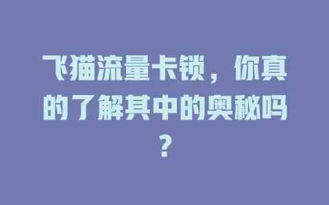 飞猫流量卡锁，你真的了解其中的奥秘吗？
