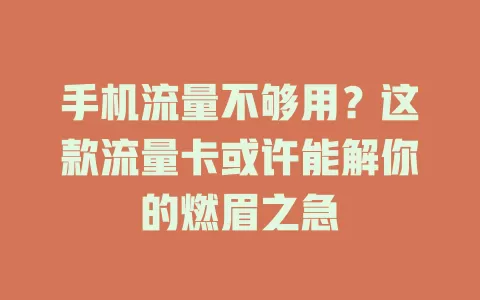 手机流量不够用？这款流量卡或许能解你的燃眉之急