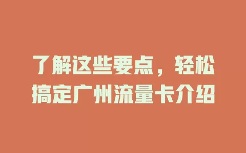 了解这些要点，轻松搞定广州流量卡介绍