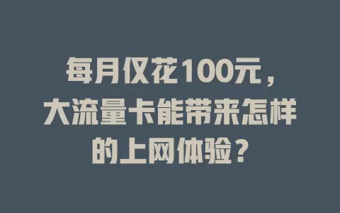 每月仅花100元，大流量卡能带来怎样的上网体验？