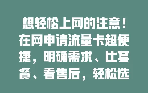 想轻松上网的注意！在网申请流量卡超便捷，明确需求、比套餐、看售后，轻松选适合的卡享便捷网络