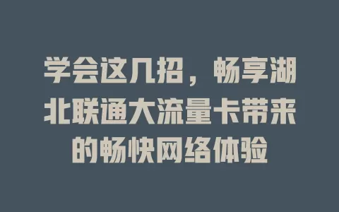 学会这几招，畅享湖北联通大流量卡带来的畅快网络体验