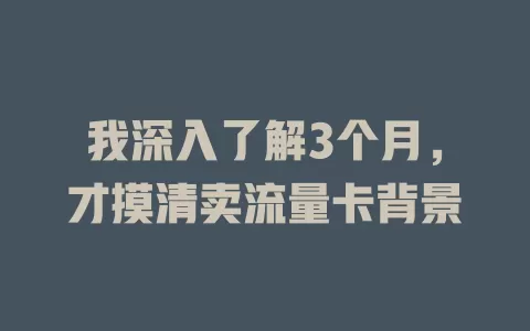 我深入了解3个月，才摸清卖流量卡背景