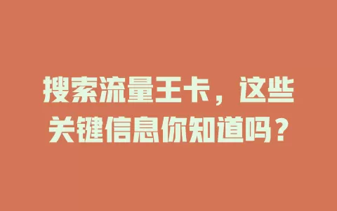 搜索流量王卡，这些关键信息你知道吗？